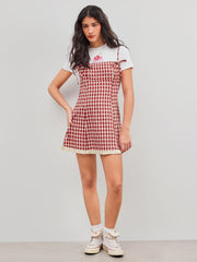 Square Neck Gingham Knotted Mini Dress