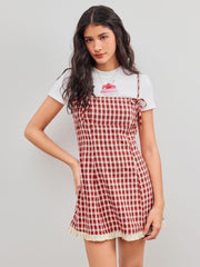 Square Neck Gingham Knotted Mini Dress