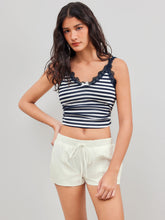 Cotton-blend V-neck Striped Lace Trim Bowknot Crop Cami Top