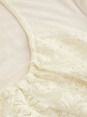 Lace Boat Neckline Solid Knotted Long Sleeve Top