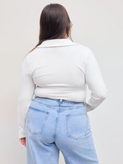 Collar Zipper Solid Long Sleeve Bodysuit Curve & Plus