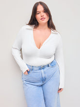 Collar Zipper Solid Long Sleeve Bodysuit Curve & Plus