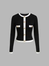 Knit Round Neckline Contrasting Binding Button Sweater