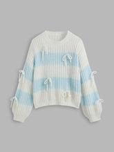 Wool-blend Round Neck Striped Bowknot Sweater