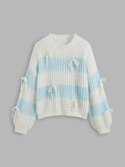 Wool-blend Round Neck Striped Bowknot Sweater