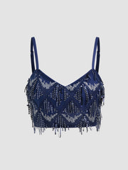 Sequin V-neck Zipper Crop Cami Top