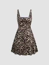 U-neckline Leopard Ruffle Mini Dress