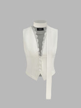 V-Neck Lace Trim Waistcoat With Scarf