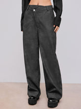 Faux Leather Mid Rise Solid Wide Leg Trousers