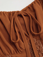 Woven Lace Trim Corset Tiered Cami Ruffle Maxi Dress Curve & Plus