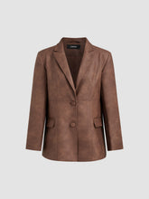 Faux Leather Collar Solid Button Pocket Blazer