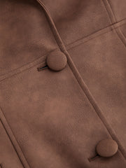 Faux Leather Collar Solid Button Pocket Blazer