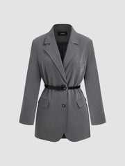 Collar Solid Pocket Oversized Blazer With Belt