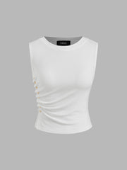Round Neckline Solid Ruched Tank Top
