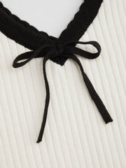 Knit U-neckline Contrasting Binding Bowknot Tank Top