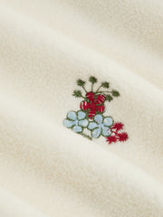 Fleece Collar Floral Embroidery Lace Up Oversized Sweatshirt