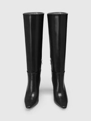 POINTED TOE CHUNKY HEEL KNEE HIGH BOOTS