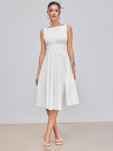 100% Cotton Boat Neck Solid Ruffle Midi Dress