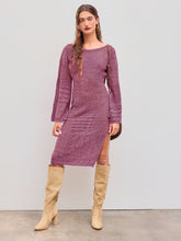 Knit Boat Neck Solid Hollow Out Split Midi Dress