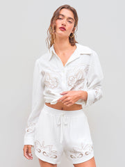 Collar Paisley Embroidery Long Sleeve Shirt