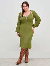 Knitted Scoop Neckline Solid Knotted Midi Dress & Knitted Long Sleeve Shrug Set