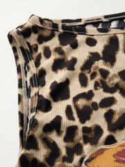 Boat Neck Leopard Floral Ruched Crop Tank Top Curve & Plus