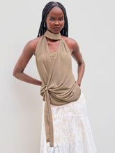 Chiffon Halter Neckline Solid Ruched Knotted Top With Solid Crop Tube Top