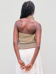Chiffon Halter Neckline Solid Ruched Knotted Top With Solid Crop Tube Top
