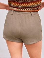Mid Rise Solid Button Pocket Micro Shorts Curve & Plus