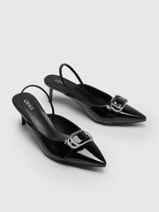 BUCKLE POINTED TOE SLINGBACK HEELS