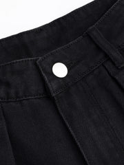 Denim Mid Rise Pleated Wide Leg Jeans