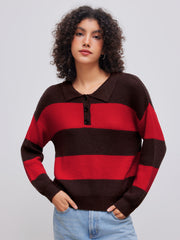 Knit Polo Striped Long Sleeve Top