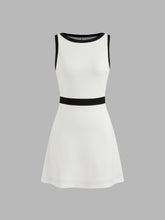 Cotton-blend Boat Neckline Solid Contrasting Binding Mini Dress