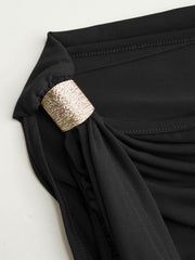 Asymmetrical Neck Solid Ruched Ruffle Hem Crop Top