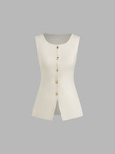 Knitted Boat Neck Solid Button Vest