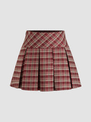 High Rise Check Pleated Skort