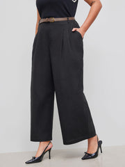 Linen-blend Pocket Wide Leg Pants With Belt Curve & Plus