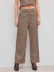 Mid Rise Houndstooth Pocket Wide Leg Trousers