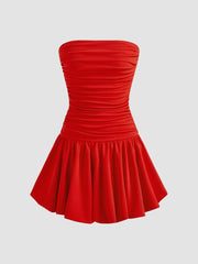 Tube Solid Ruched Mini Dress