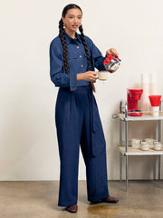 Denim Collar Solid Button Pocket Oversized Jacket