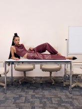 Faux Leather Mid Rise Solid Pocket Straight Leg Trousers