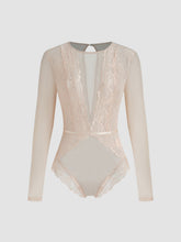 Round Neckline Solid Lace See-through Bodysuit