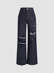 Petite High Waist Ripped Straight Leg Jeans