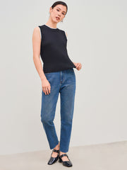 Wool-blend Round Neckline Solid Contrasting Binding Knitted Vest