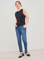 Wool-blend Round Neckline Solid Contrasting Binding Knitted Vest