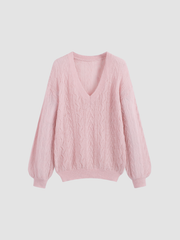 Mohair V-neck Solid See-through Sweater
