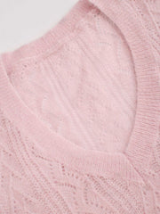 Mohair V-neck Solid See-through Sweater