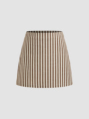 V-neck Split Tank Top & Mid Rise Stripe Mini Skirt Set