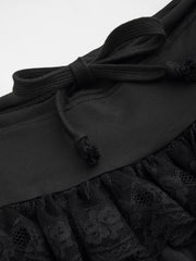 Elastic Waist Knotted Lace Layered Mini Skirt