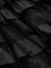 Elastic Waist Knotted Lace Layered Mini Skirt
